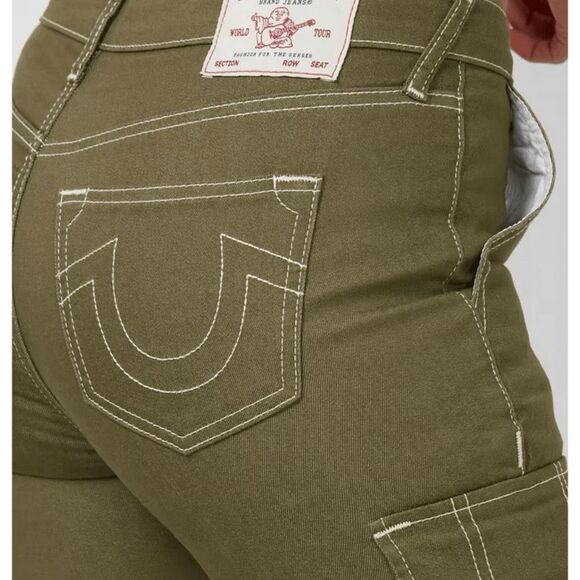 True Religion Cargo Bootcut Jeans Women’s Size 28 Military Green NWT - Picture 1 of 11